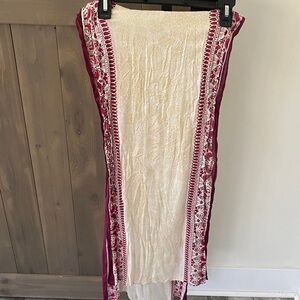 Embroidered Cream & Burgundy Scarf/Shawl